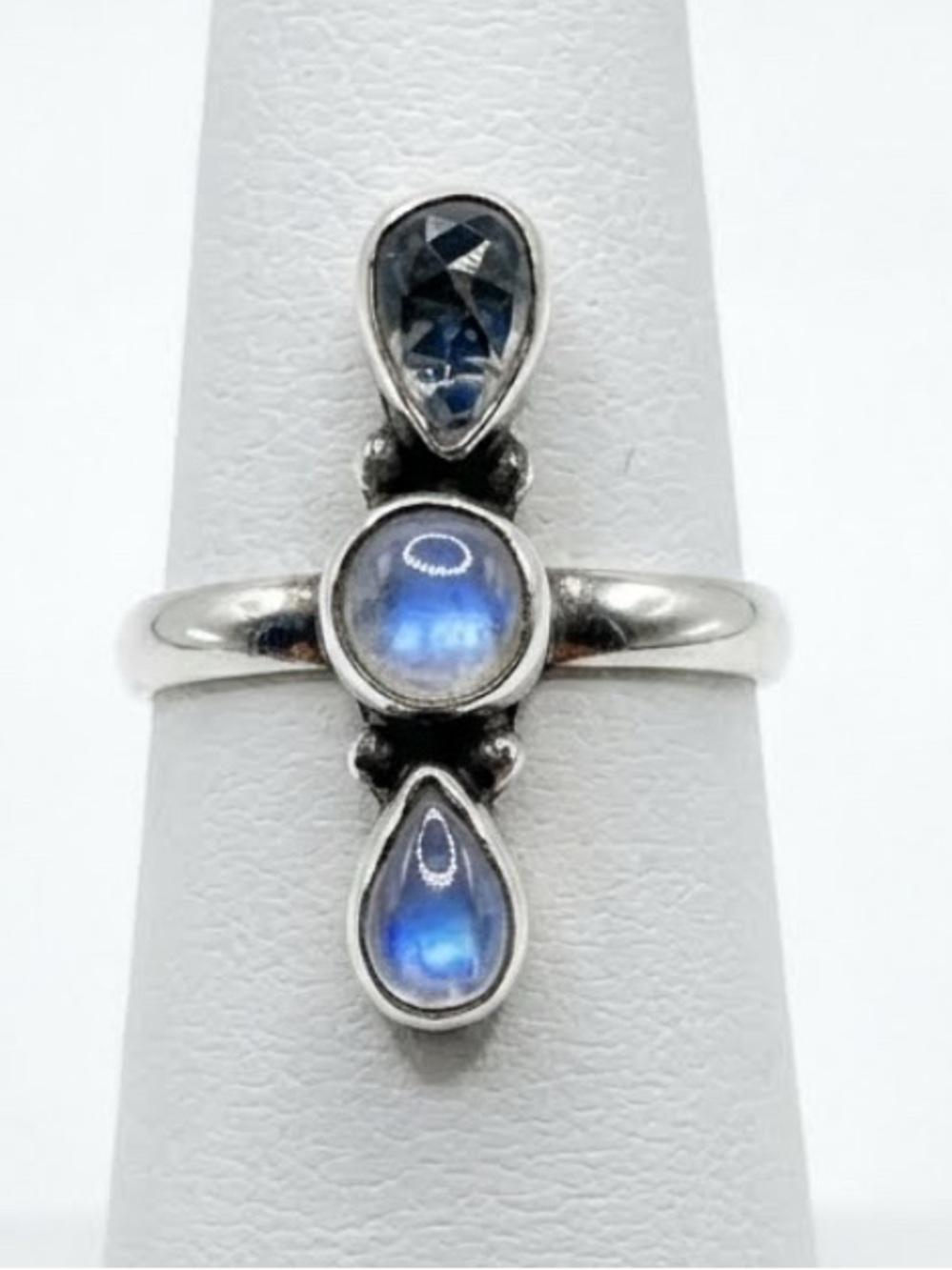 RAW Signed Boho 925 Sterling Silver Vertical Three Stone Ring Sz 6